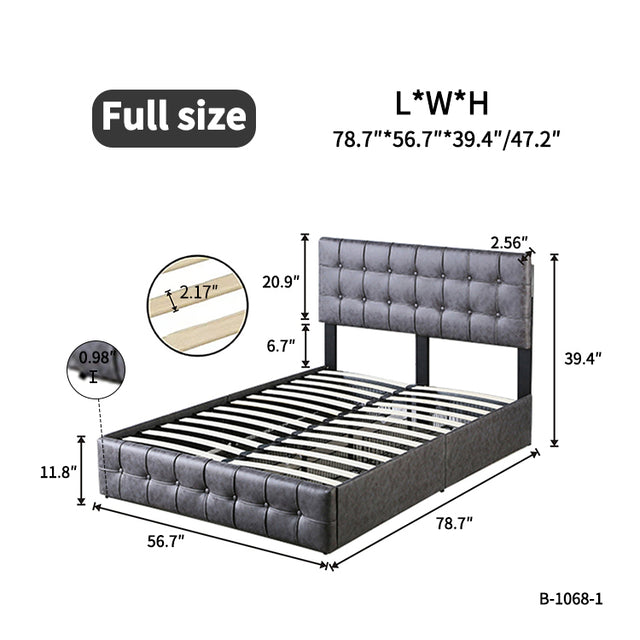 Full Size Platform Bed Frame with 4 Storage Drawers, Grey