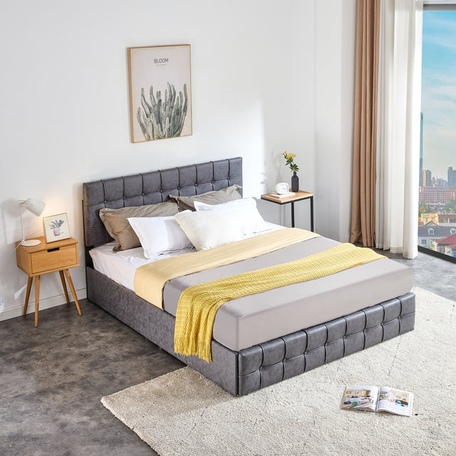 Full Size Platform Bed Frame with 4 Storage Drawers, Grey