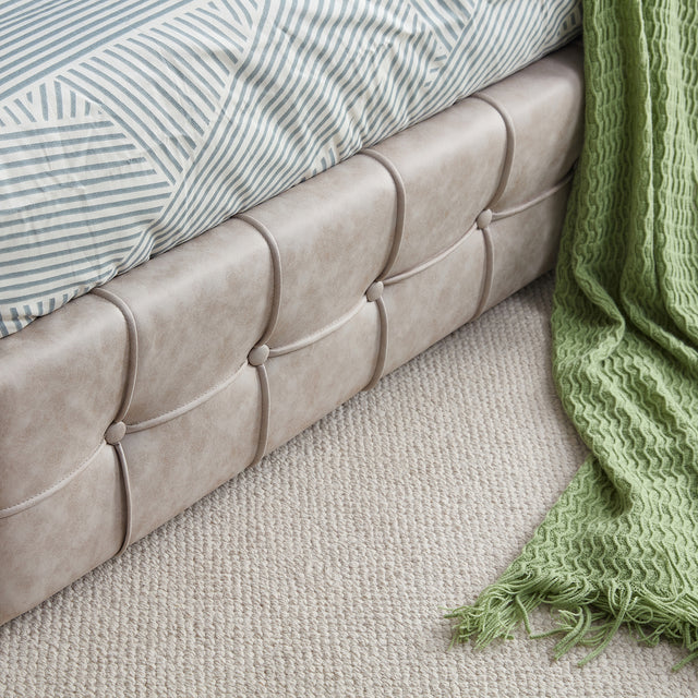 Queen size Upholstered Storage Bed Frame with Adjustable Headboard, Square Stitched Button Tech cloth, Platform Beds Frame with Wood Slat Support, No Box Spring Needed,  Beige 4 Drawers and