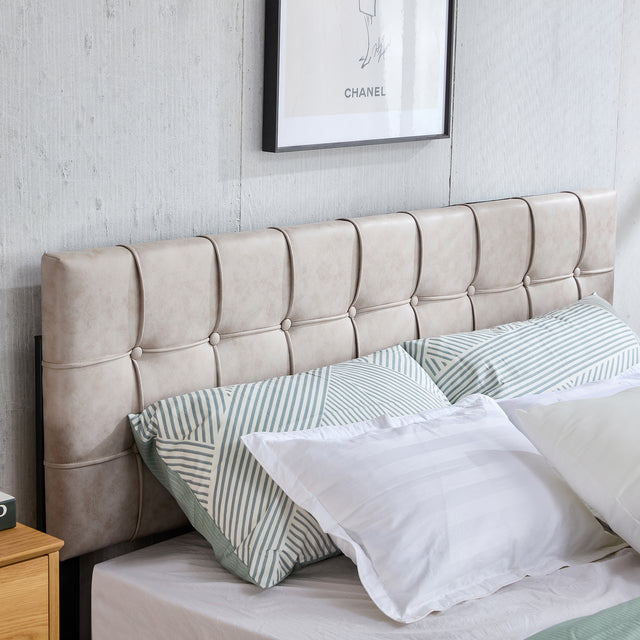 Queen size Upholstered Storage Bed Frame with Adjustable Headboard, Square Stitched Button Tech cloth, Platform Beds Frame with Wood Slat Support, No Box Spring Needed,  Beige 4 Drawers and