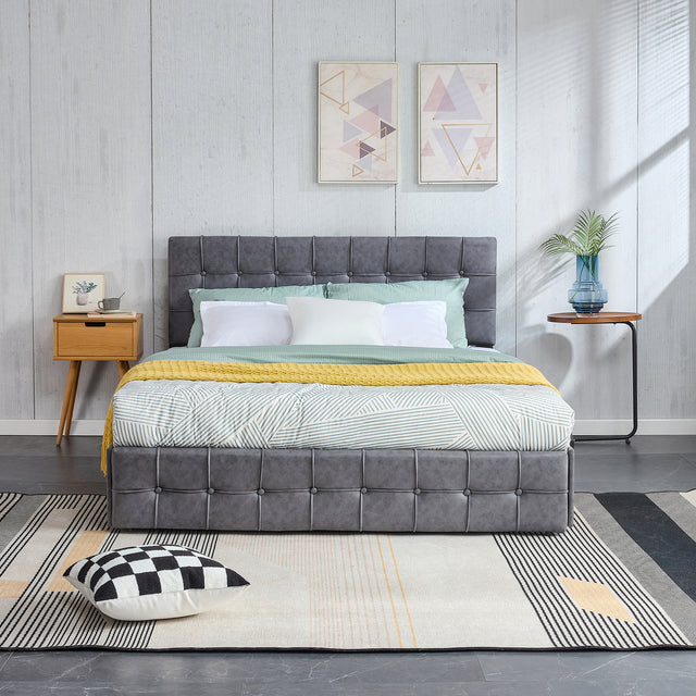 Full Size Platform Bed Frame with 4 Storage Drawers, Grey
