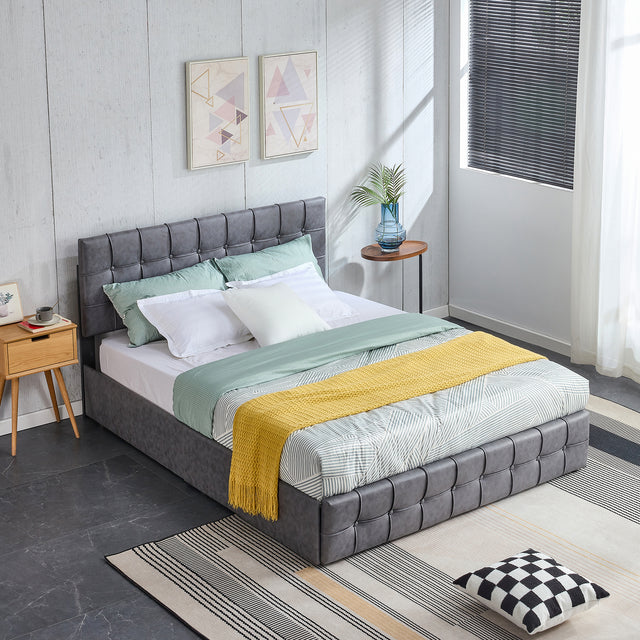 Full Size Platform Bed Frame with 4 Storage Drawers, Grey