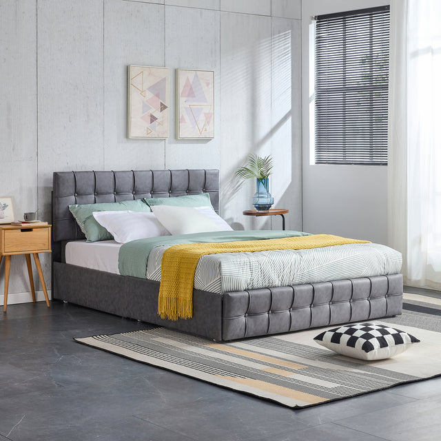 Full Size Platform Bed Frame with 4 Storage Drawers, Grey
