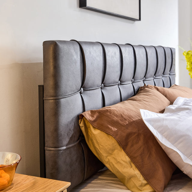 Queen Size Bed Frame, Modern Upholstered Platform Bed with Adjustable Headboard, Heavy Duty Button Tech cloth Bed Frame with Wood Slat Support, Easy Assembly, No Box Spring Needed (Grey, Queen)