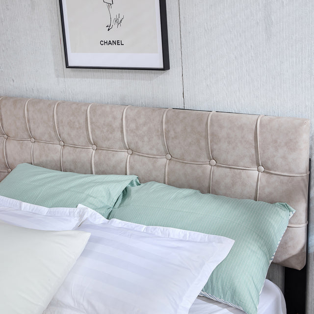 Queen Size Adjustable Headboard Height Beige Upholstered Bed