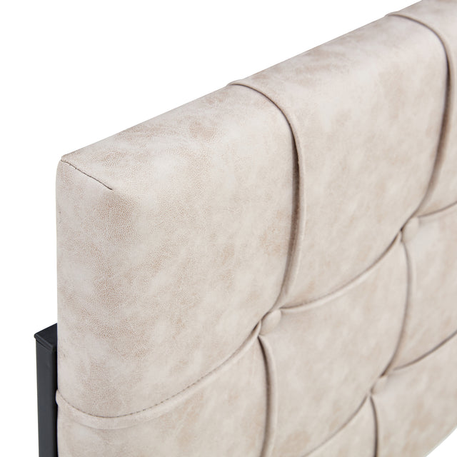 Queen Size Adjustable Headboard Height Beige Upholstered Bed