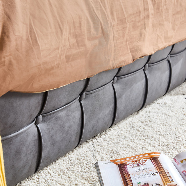 Queen Size Bed Frame, Modern Upholstered Platform Bed with Adjustable Headboard, Heavy Duty Button Tech cloth Bed Frame with Wood Slat Support, Easy Assembly, No Box Spring Needed (Grey, Queen)