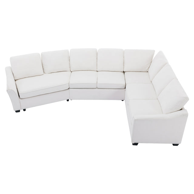 129.5" Sectional Sleeper Sofa with Pull-Out Bed Modern L-Shape Couch Bed with USB Charging Port for Living room, Bedroom, Beige