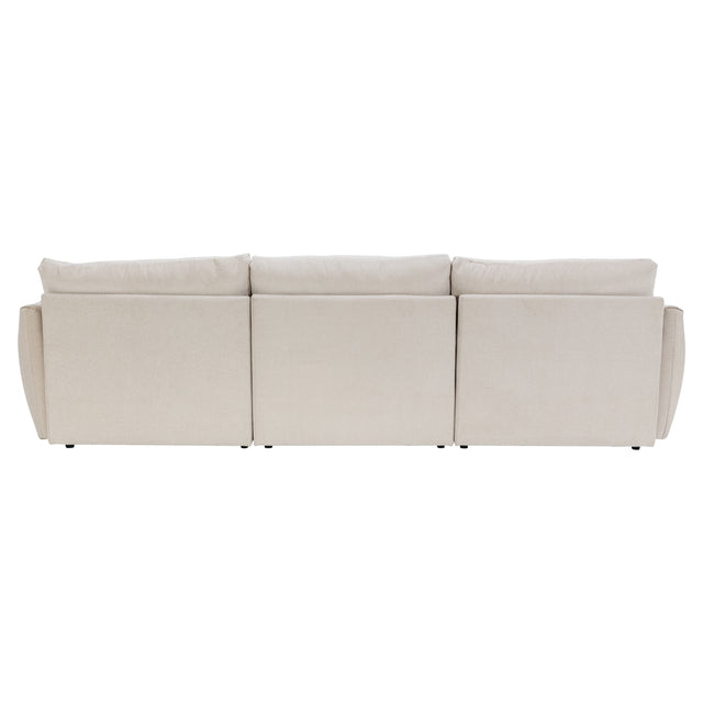 113.3" Convertible Sectional Sofa Couch 3-Seat L-Shaped Sofa with Movable Ottoman and USB for Apartment, Living Room, Bedroom, Beige