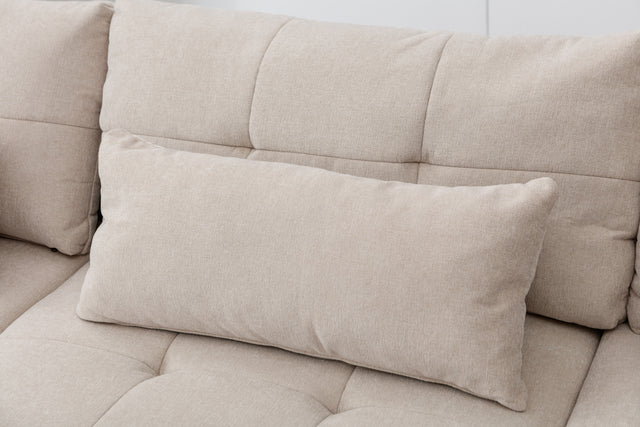 113.3" Convertible Sectional Sofa Couch 3-Seat L-Shaped Sofa with Movable Ottoman and USB for Apartment, Living Room, Bedroom, Beige