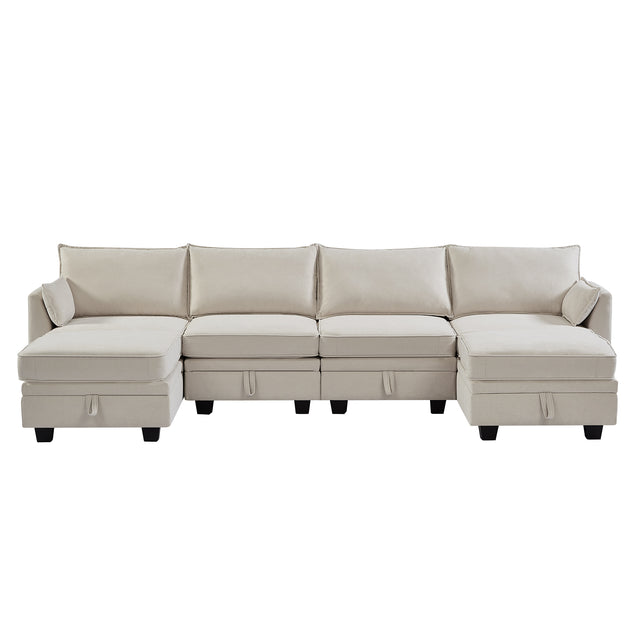 U_Style Modern Large U-Shape Modular Sectional Sofa, Convertible Sofa Bed with Reversible Chaise for Living Room, Storage Seat