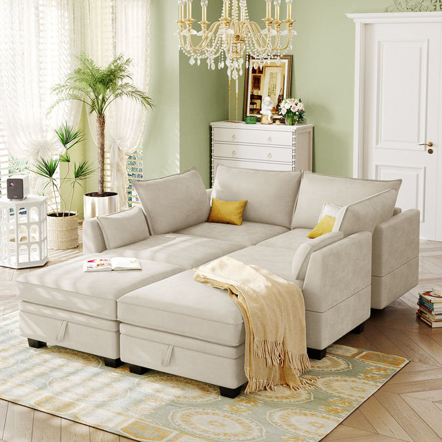 U_Style Modern Large U-Shape Modular Sectional Sofa, Convertible Sofa Bed with Reversible Chaise for Living Room, Storage Seat