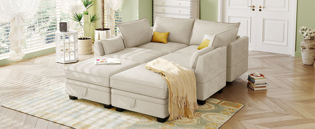 U_Style Modern Large U-Shape Modular Sectional Sofa, Convertible Sofa Bed with Reversible Chaise for Living Room, Storage Seat