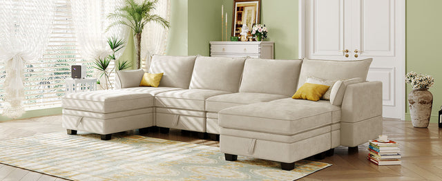 U_Style Modern Large U-Shape Modular Sectional Sofa, Convertible Sofa Bed with Reversible Chaise for Living Room, Storage Seat