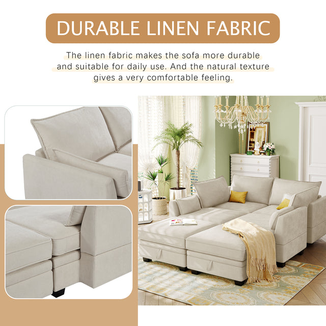 U_Style Modern Large U-Shape Modular Sectional Sofa, Convertible Sofa Bed with Reversible Chaise for Living Room, Storage Seat