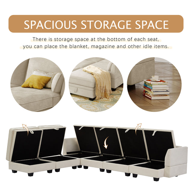U_Style Modern Large U-Shape Modular Sectional Sofa, Convertible Sofa Bed with Reversible Chaise for Living Room, Storage Seat