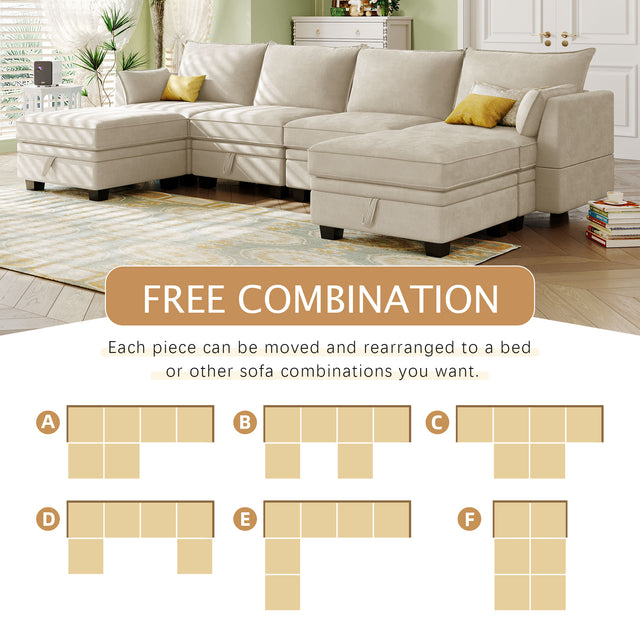 U_Style Modern Large U-Shape Modular Sectional Sofa, Convertible Sofa Bed with Reversible Chaise for Living Room, Storage Seat