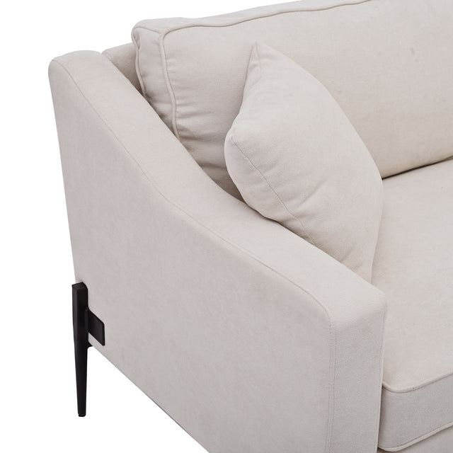 U-style Upholstered Modern Loveseat with Metal Legs – Durable with 2 Pillows, 2-3 People Seat Capacity