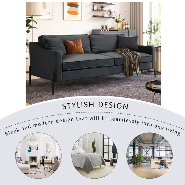 U-style Upholstered Modern Loveseat with Metal Legs – Durable with 2 Pillows, 2-3 People Seat Capacity