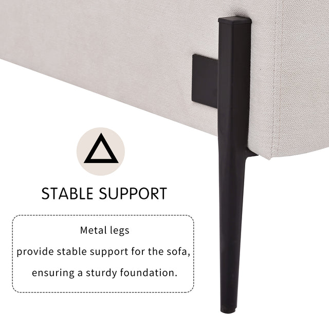 U-style Upholstered Modern Loveseat with Metal Legs – Durable with 2 Pillows, 2-3 People Seat Capacity