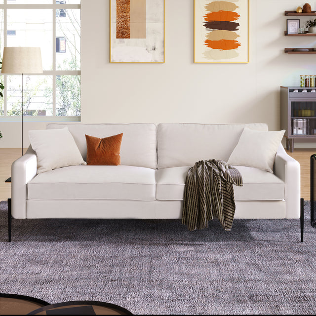 U-style Upholstered Modern Loveseat with Metal Legs – Durable with 2 Pillows, 2-3 People Seat Capacity