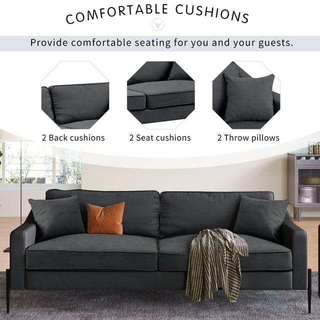 U-style Upholstered Modern Loveseat with Metal Legs – Durable with 2 Pillows, 2-3 People Seat Capacity