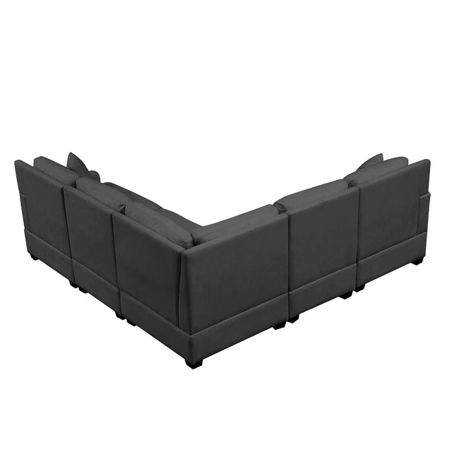 U_Style Sofa Set with Sectional Modular Sofa and Swivel Accent Chair, 2 Tossing cushions and Solid Frame for Living Room