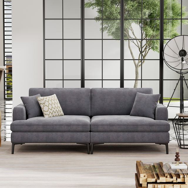U-style Upholstered Modern Loveseat with Metal Legs – Durable with 2 Pillows, 2-3 People Seat Capacity