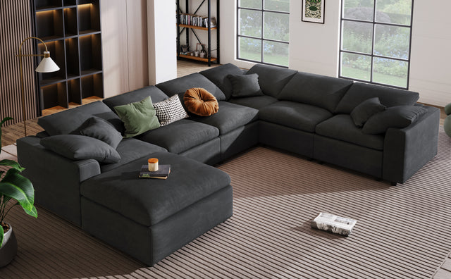 U_Style Oversized Modular Sectional Sofa with Ottoman L Shaped Corner Sectional for Living Room, Office, Spacious Space