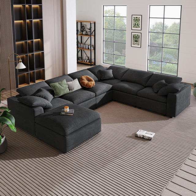 U_Style Oversized Modular Sectional Sofa with Ottoman L Shaped Corner Sectional for Living Room, Office, Spacious Space