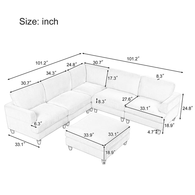U_Style Modular Sectional Sofa with Ottoman L Shaped Corner Sectional for Living Room, Office, Spacious Space