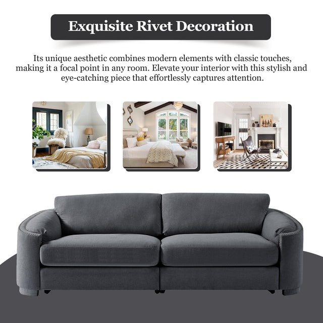 U_Style Stylish Sofa with Semilunar Arm, Rivet Detailing, and Solid Frame for Living Room