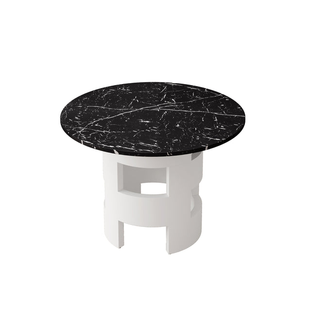 42.12"Modern Round Dining Table with Printed Black Marble Table Top for Dining Room, Kitchen, Living Room,Black+White