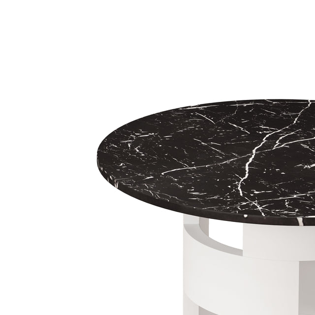 42.12"Modern Round Dining Table with Printed Black Marble Table Top for Dining Room, Kitchen, Living Room,Black+White
