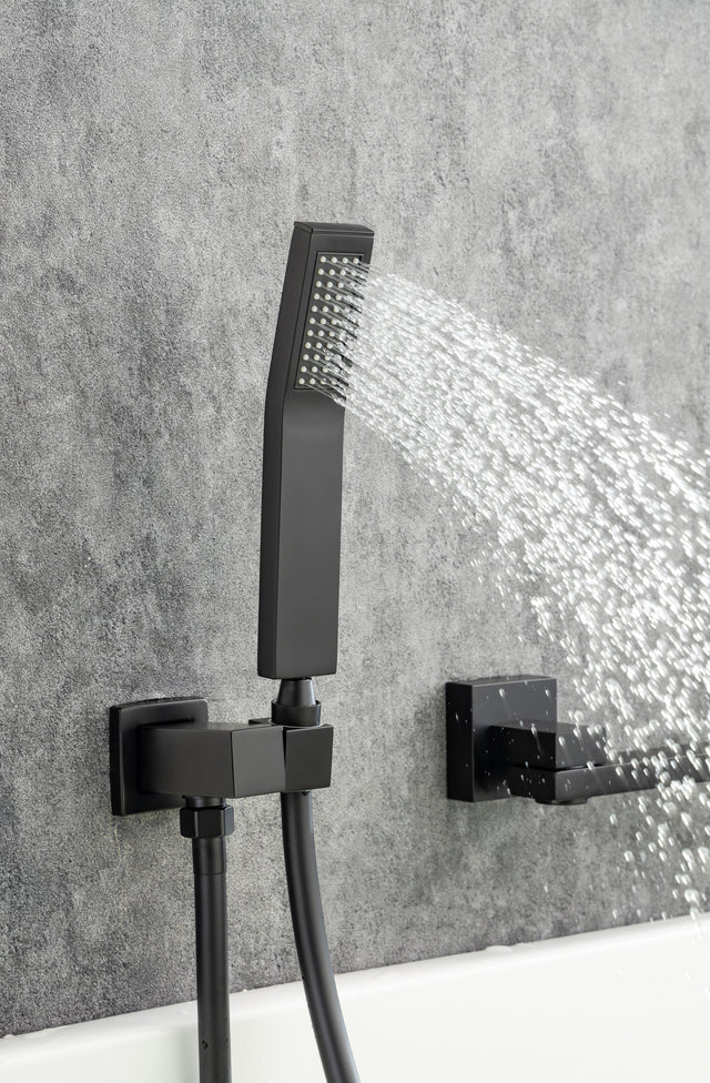 Waterfall Wall Mounted Bathtub Faucet with Hand Shower Swivel Tub Filler Faucet Single Handle Solid Brass