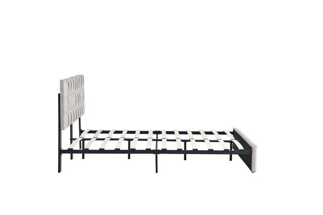 Full Size Bed Frame, Modern Upholstered Platform Bed Frame Lights and Height Adjustable Headboard, Square Stitched Button Tech cloth, No Box Spring Needed/Easy Assembly/Pack in 1-Box/Noise-Free ,Beige
