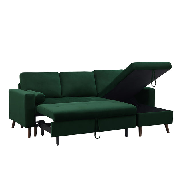 88" Reversible Pull out Sleeper Sectional Storage Sofa Bed,Corner sofa-bed with Storage Chaise Left/Right Handed Chaise
