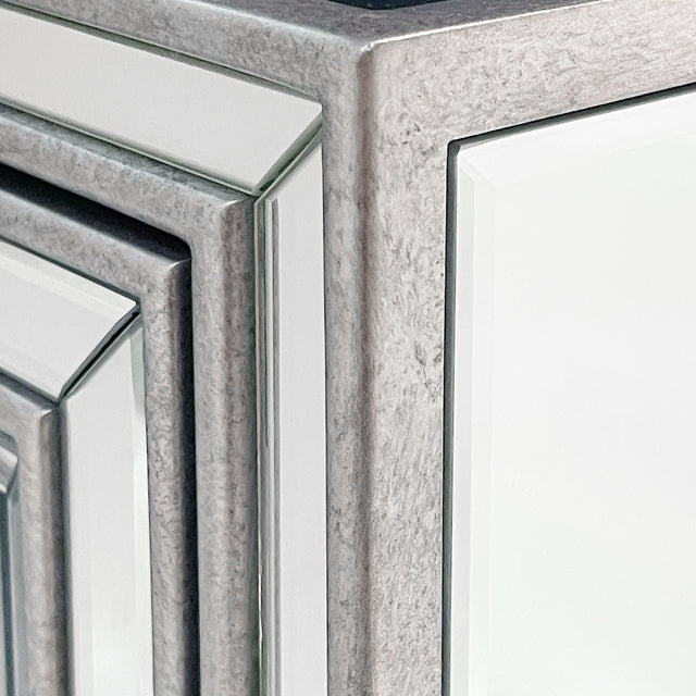 Mirrored Nightstand, Silver Side Table, Antique Painted End Table for Bedroom Living Room