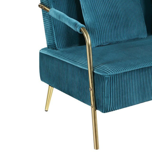 56" Width Modern Upholstered Pleated Velvet Loveseat Comfy 2 Seater Small Sofa Couch with Gold Metal Legs 2pcs Throw Pillows for Living Room,Small Spaces,Apartment, Bedroom,Office,Teal
