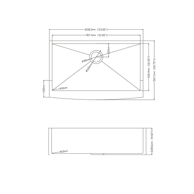 33-inch Farmhouse Kitchen Sink,Single Bowl Stainless Steel  18 Gauge