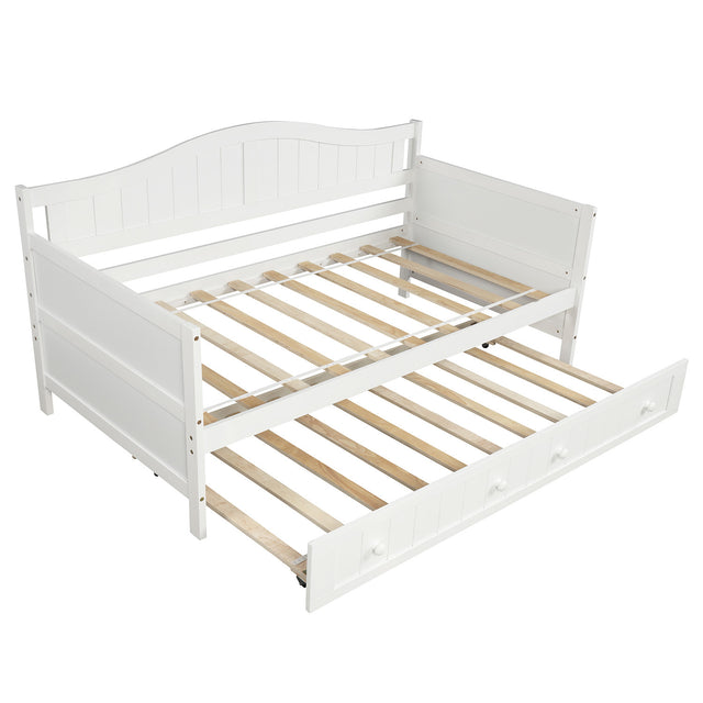 Twin Wooden Daybed with Trundle Bed, Sofa Bed for Bedroom Living Room,White