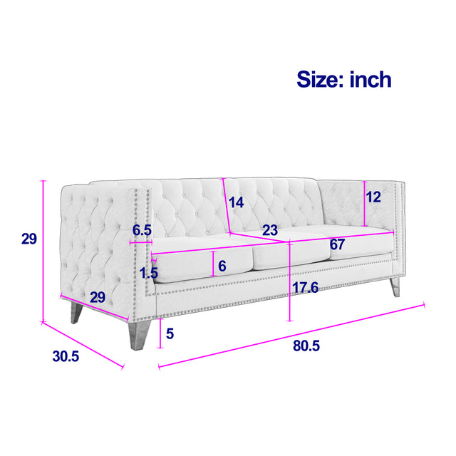 {Contact us for 3D modeling} Velvet Sofa for Living Room,Buttons Tufted Square Arm Couch, Modern Couch Upholstered Button and Metal Legs, Sofa Couch for Bedroom, Beige Velvet
