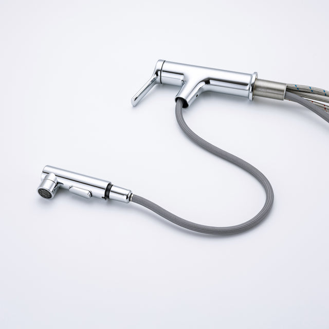 Single Hole Bathroom Faucet with Pull Out Sprayer, Dual Spray Modes, Solid Brass Polished Chrome Bathroom Faucet for Sink, Modern One Handle Bath Vanity Faucet with Face Basin Mixer Tap\\nVisit the YI