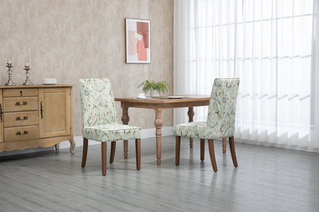 Cover Removable Interchangeable and Washable Multi-color Blue Floral Fabric Upholstered Parsons Chair with Solid Wood Legs 2 PCS