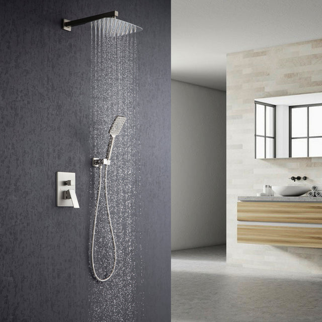 Shower Faucet Set Shower System with 12 Inch Rain Shower Head and Handheld, Bathroom Shower Combo Set Wall Mounted System Rough-in Valve Body and Trim Included.