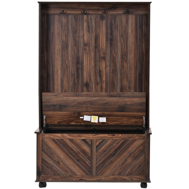 U-Can Hall Tree with 4 Hooks , Coat Hanger, Entryway Bench, Storage Bench, 3-in-1 Design, 40INCH, for Entrance, Hallway (Tiger)