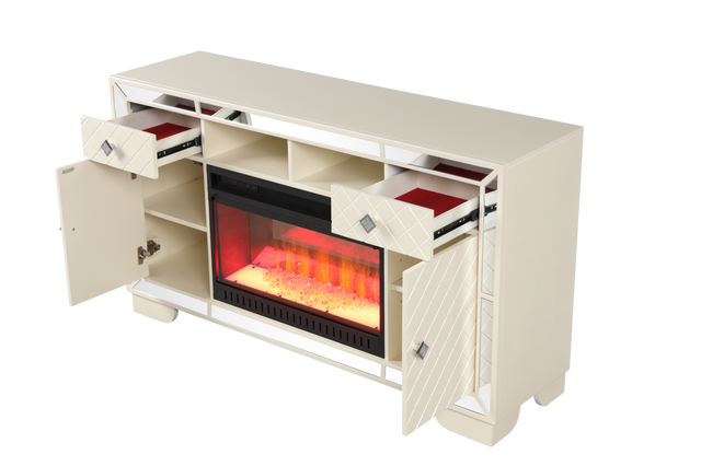 Madison TV Stand With Electric Fireplace in Beige