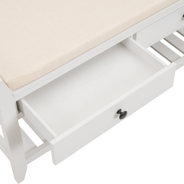 TREXM  Shoe Rack with Cushioned Seat and Drawers, Multipurpose Entryway Storage Bench (White)
