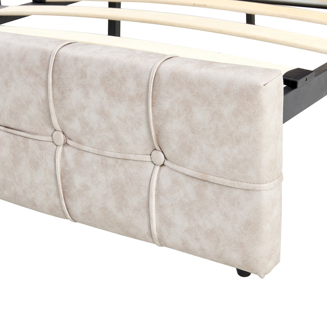 King Size Bed Frame Modern Upholstered Platform Bed Frame Lights and Height Adjustable Headboard, Square Stitched Button Tech cloth, No Box Spring Needed/Easy Assembly/Pack in 1-Box/Noise-Free (Beige)