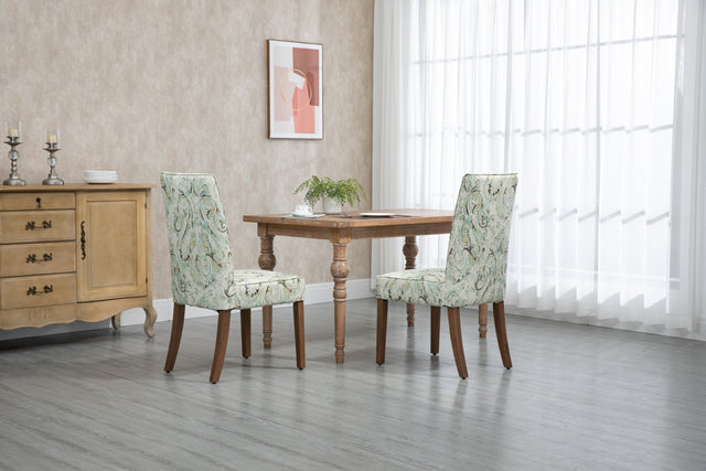 Cover Removable Interchangeable and Washable Multi-color Blue Floral Fabric Upholstered Parsons Chair with Solid Wood Legs 2 PCS